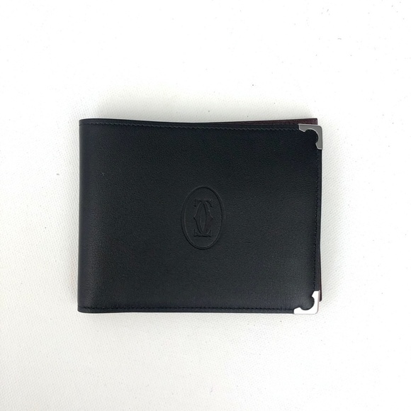 Cartier Black Burgundy Interior Mens Bifold Wallet